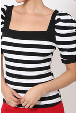 Load image into Gallery viewer, *CLEARANCE* Jessa  Black/White Stripes Square Neckline Stretchy Top