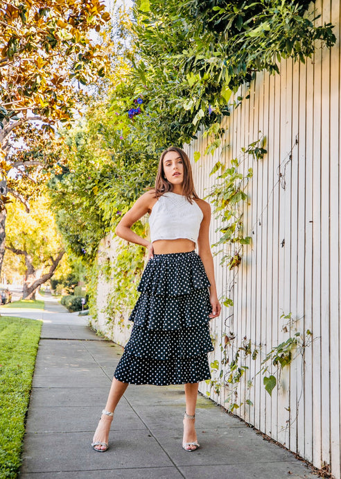 Darianna Polka Dot Midi Tiered Skirt