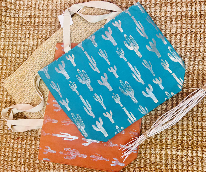 Tiger Orange or Teal Sparkly Cactus gold foil tote bag