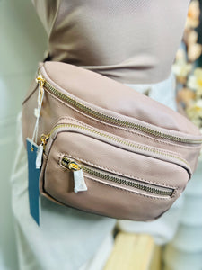 Taupe Double Zipper Waist Fanny Pack