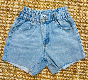 Ingrid Light Denim Distressed Blue Mom Denim Shorts