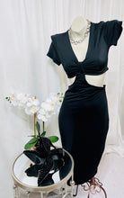 Load image into Gallery viewer, Berenice Black Short Sleeve V Neck Dress w/ Side Cut Out