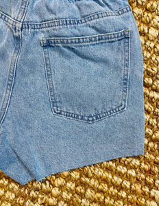 Ingrid Light Denim Distressed Blue Mom Denim Shorts