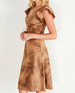 Mocha Stonewash Faux Suede Ruffle Sleeve Dress