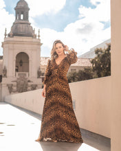 Load image into Gallery viewer, Alinna Animal Print Long Sleeve V Neck Maxi Dress