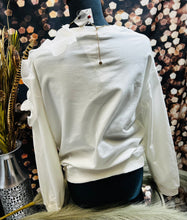 Load image into Gallery viewer, White Long Sleeve Crewneck with Ruffled Mesh Shoulder