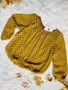 Mustard and White Polka Dot Top