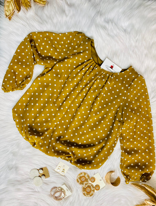 Mustard and White Polka Dot Top