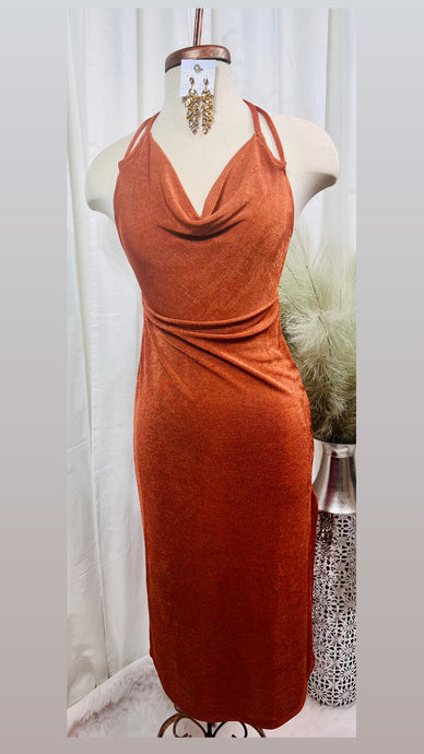 Stephanie Rust Backless Split Dress