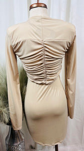 Bella Beige Long Sleeve Dress w/ Round Neckline