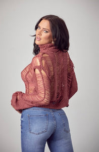 Marsala Tear down effect Crop Sweater