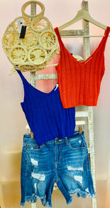 *CLEARANCE* Jenny Blue or Red Solid Ribbed Knit Tank