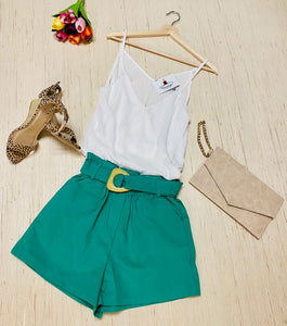 Addilyn Spruce Green Shorts w/ Bamboo Belt