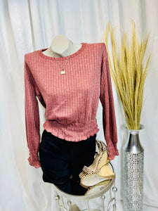 Mustard or Mauve Ribbed Long Sleeve Pullover