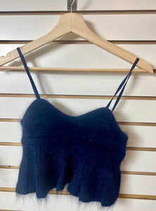 Bianca Navy Blue Fuzzy Crop Top