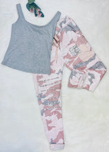 Load image into Gallery viewer, Lightest Pink Pencil Sketch Camo Print Crinkle Jogger w/ Sequin Patches