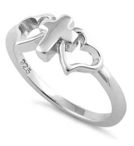 .925 Sterling Silver Cross Hearts Ring