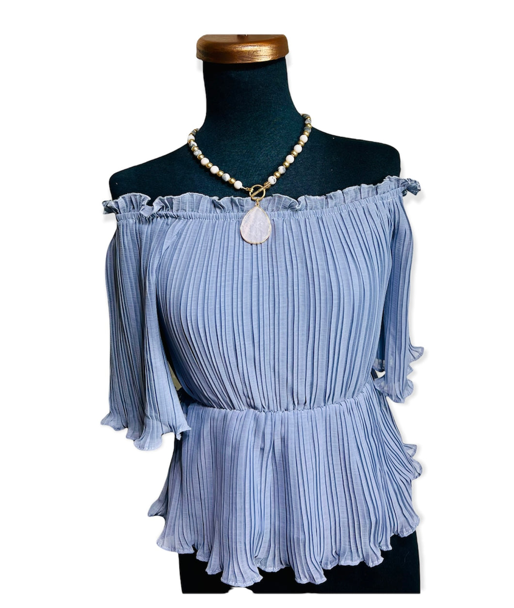 *CLEARANCE* Leanne Lavender Off The Shoulder Pleated Top