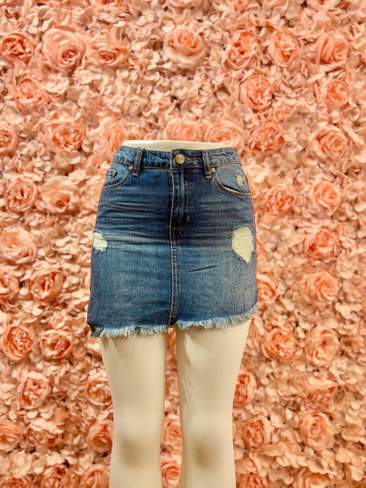 Abigail Asymmetrical Distressed Denim Skirt