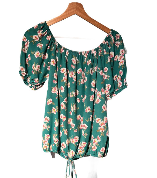 Mint Drop Shoulder Flower Print Top