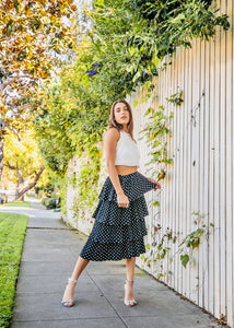 Darianna Polka Dot Midi Tiered Skirt