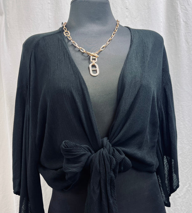 Sidney Black White or Beige Washed Rayon Gauze Kimono Cardigan