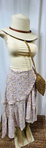 Taylor Lavender or Ivory High Waisted Layered Asymmetrical Ditsy Floral Skirt