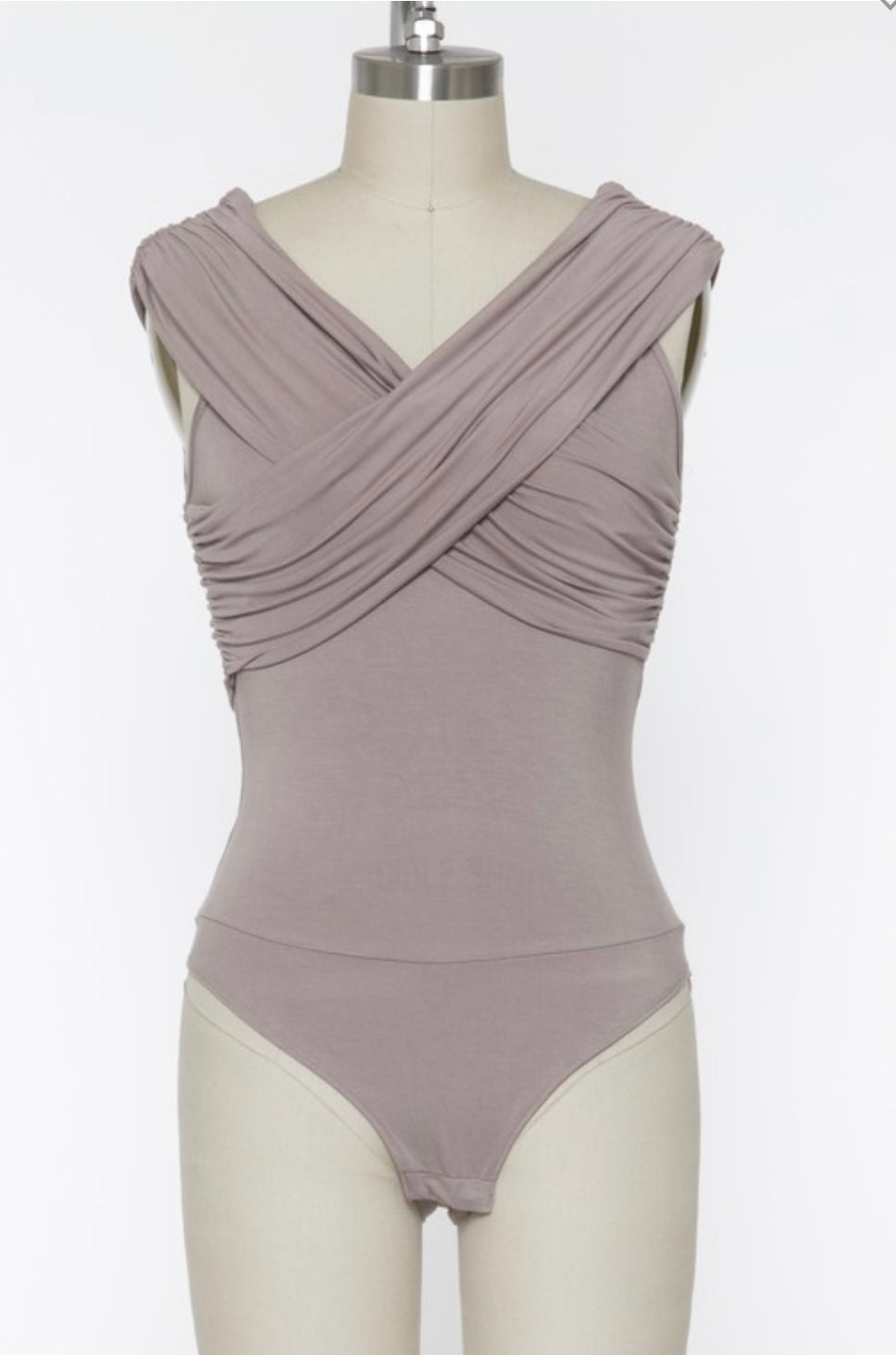 Cristine Solid Criss Cross Off Shoulder Bodysuit