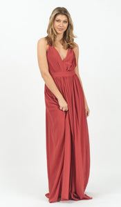 Monica Mauve Deep V Neck Spaghetti Strap Maxi Dress