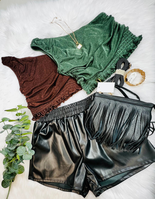 *CLEARANCE* Brown or Forest Green Dressy One Sleeve Crop Top