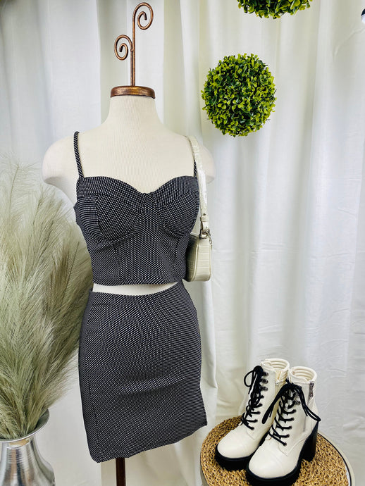 2 Piece Dots Bustier  Skirt Set