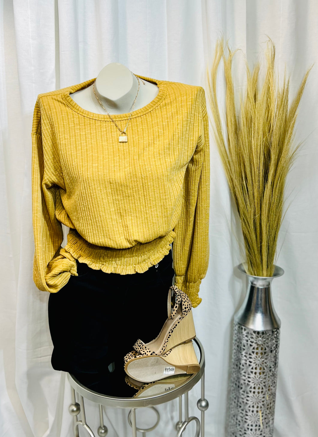 Mustard or Mauve Ribbed Long Sleeve Pullover