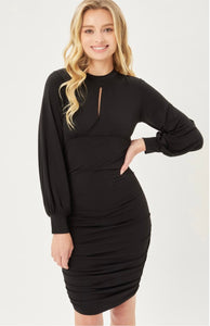 Berenice Black or Cocoa Brown Long Balloon Sleeve Fitted Mini Dress