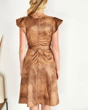 Load image into Gallery viewer, Mocha Stonewash Faux Suede Ruffle Sleeve Dress