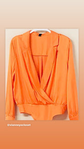 Orange Satin Long Sleeve Bodysuit