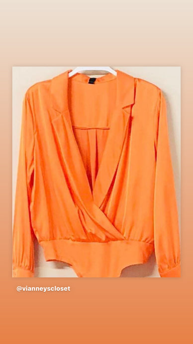 Orange Satin Long Sleeve Bodysuit
