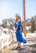 Load image into Gallery viewer, Maya Royal Blue Over The Shoulder Hi Low Summer Dress