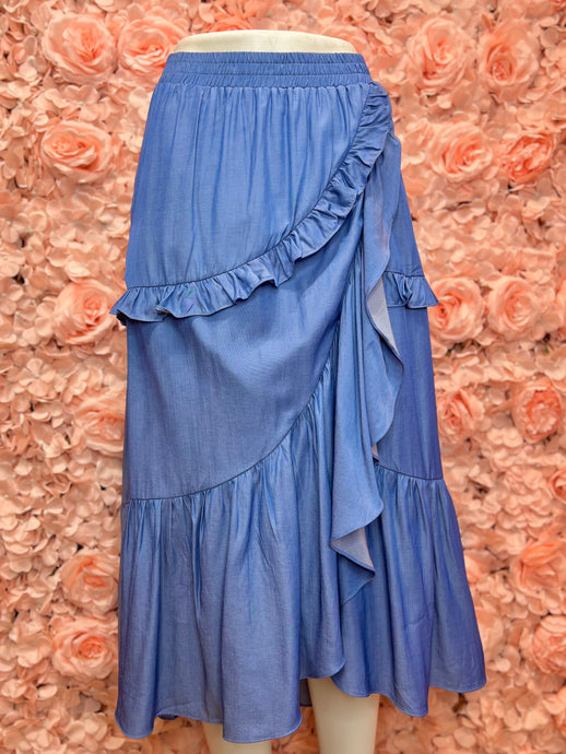 Marla Long Blue Ruffle Skirt