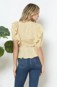 Caroline Yellow or Clay Floral Print Ruffle Detail Top