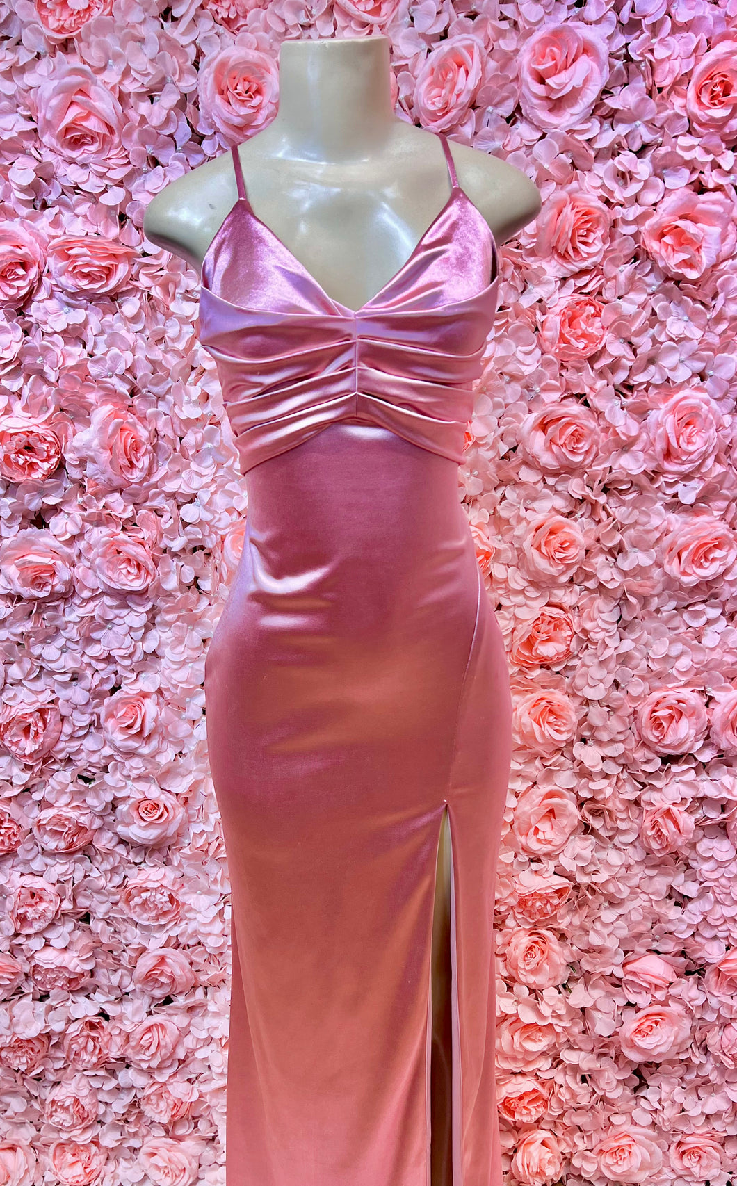 Chanel Pink Satin Spaghetti Strap Side Slit Maxi Dress – Vianney's Closet