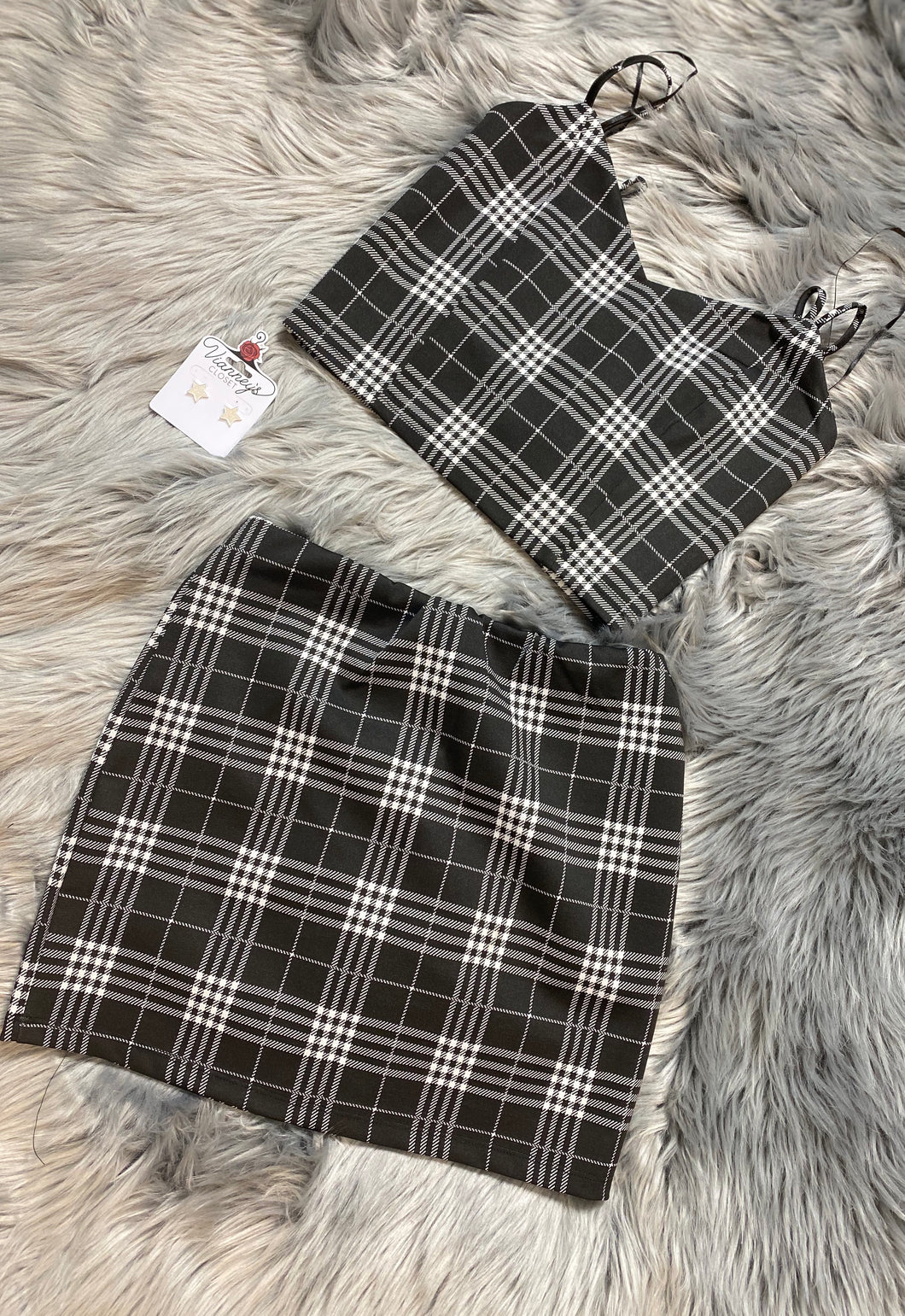 Black Plaid Skirt Set (2pc)