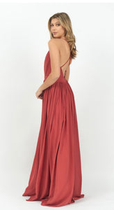 Monica Mauve Deep V Neck Spaghetti Strap Maxi Dress