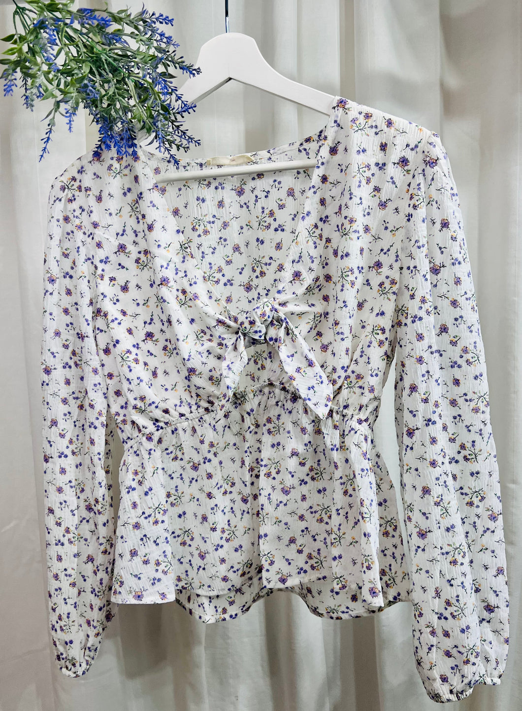 *CLEARANCE* Lilac Floral Front Tie Top