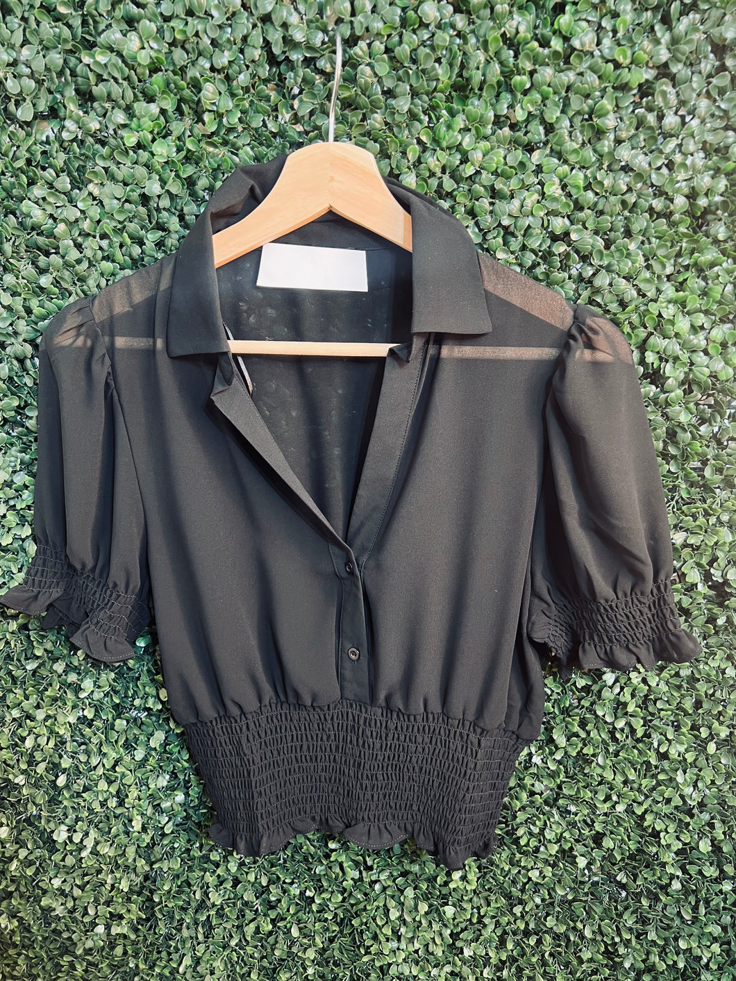 Black Sheer Puff Sleeve Top