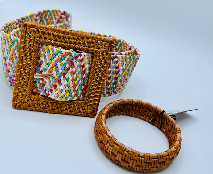 Jaylinne Confetti Straw Stretchy Square Belt
