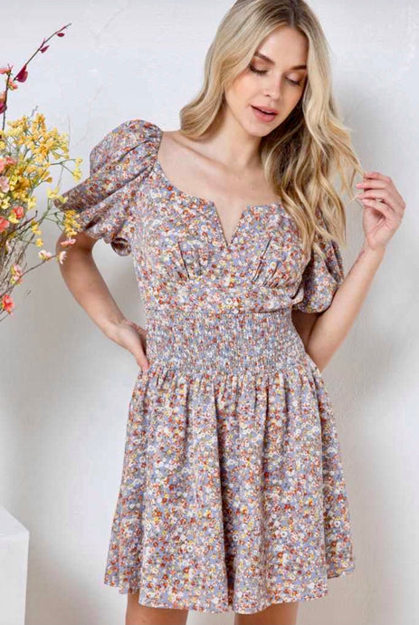 *CLEARANCE* Wendy Lilac Floral Print Short Dress