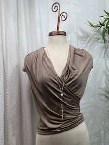 *CLEARANCE* Marlene Black, White, or Taupe Sleeveless Cross Over V Neck Top