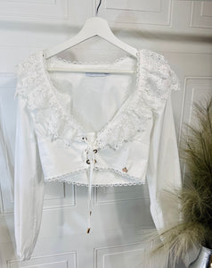 Lexi White Long Sleeve Corset Style Top