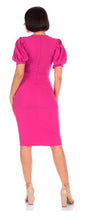 Load image into Gallery viewer, Carolina Hot Pink or Black Onyx Midi Puff Sleeve Dress