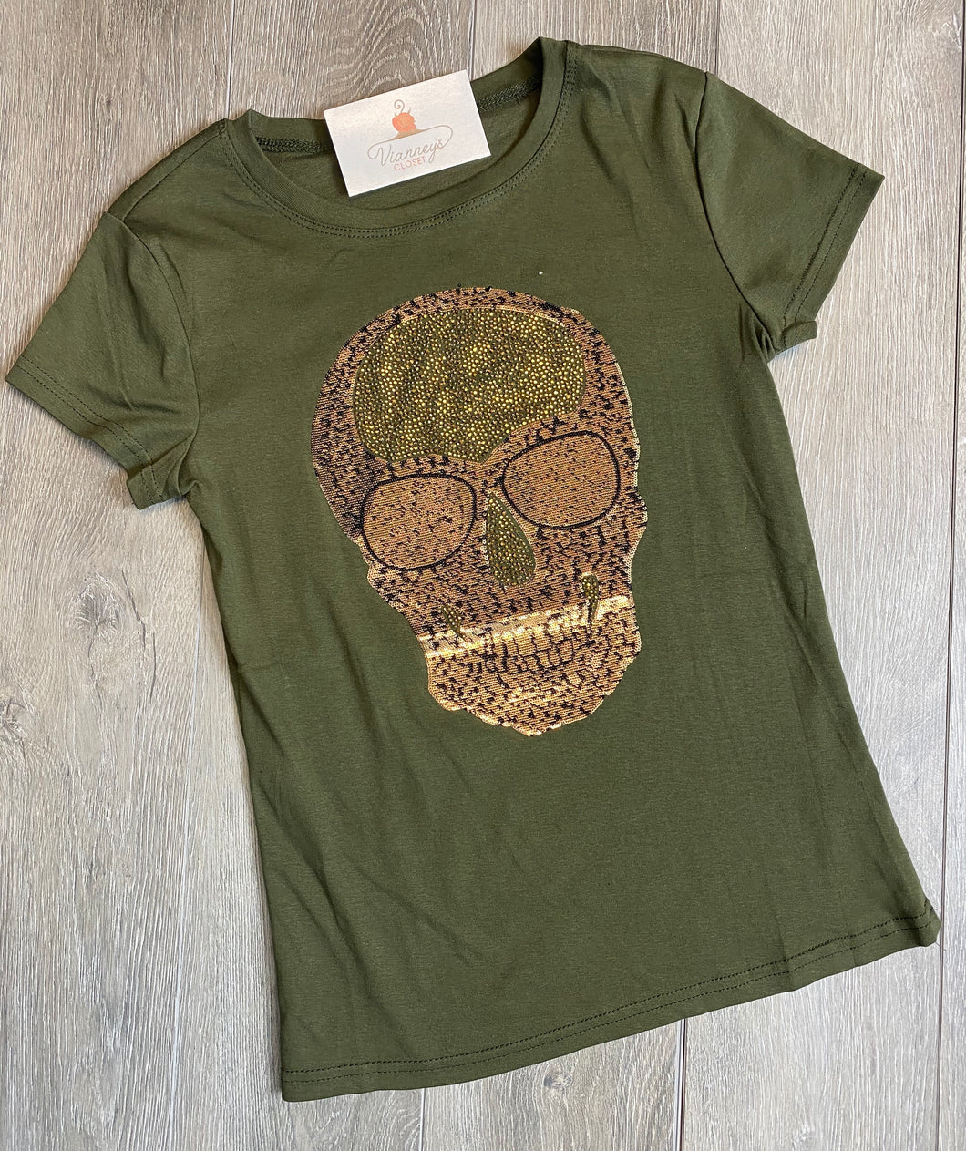 *CLEARANCE* Fernanda Olive or Black Skull Sequin Tee